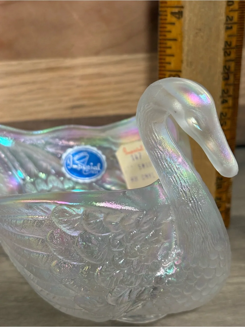 Imperial Iridescent Carnival Glass Swan Trinket or Candy Dish.